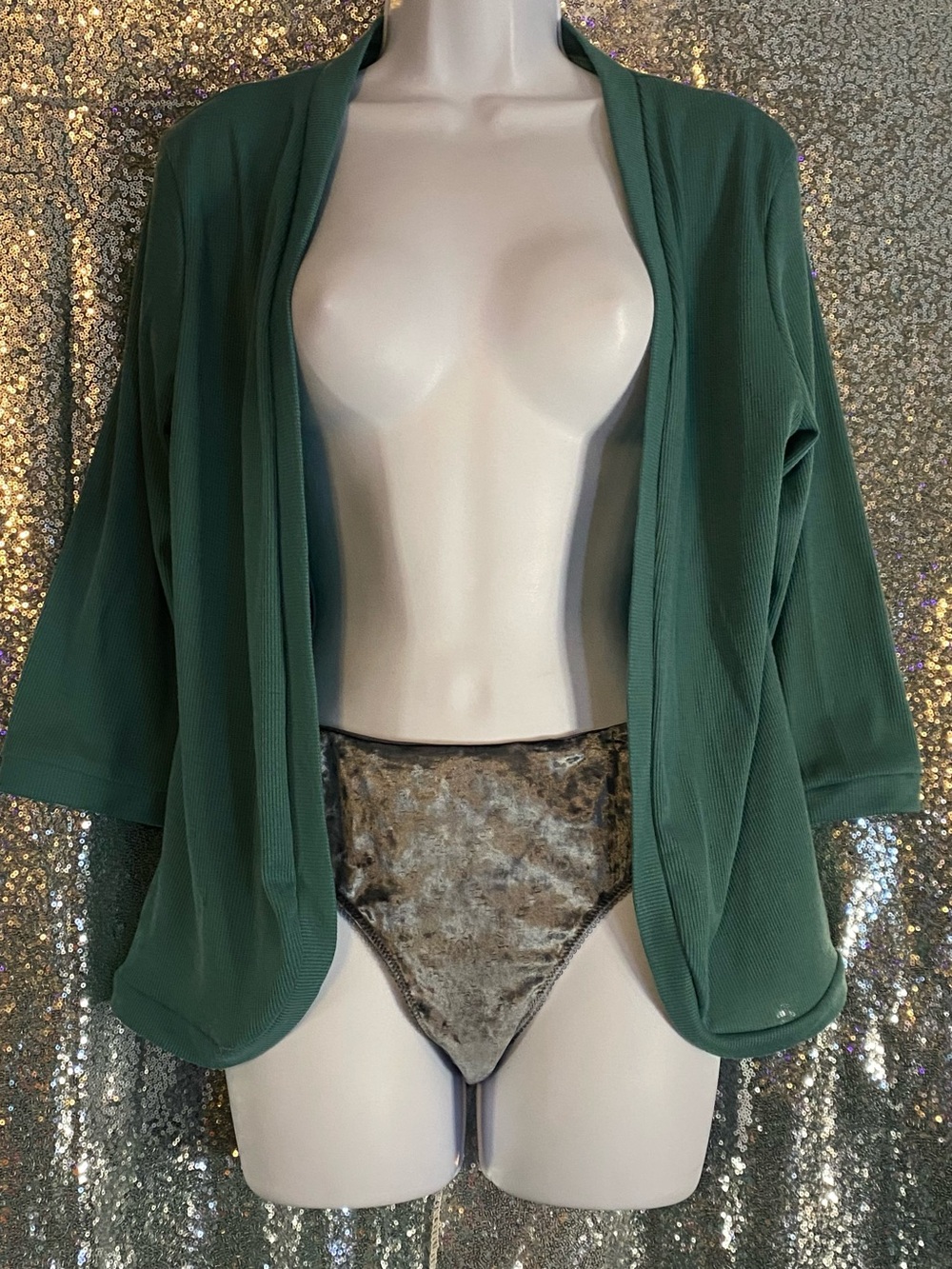 Open Knit Front Sweater/Cardigan-Teal/Sea-green